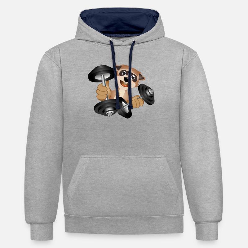 Bodybuilder Erdmännchen mit Hanteln beim Training - Kontrast-Hoodie - Grau meliert/Navy