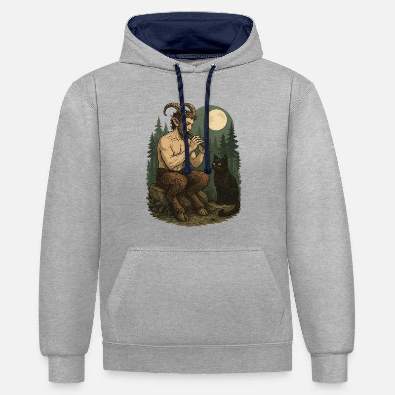 Nuit Forêt Démon Flûte Faune - Sweat à capuche contrasté - gris chiné/bleu marine