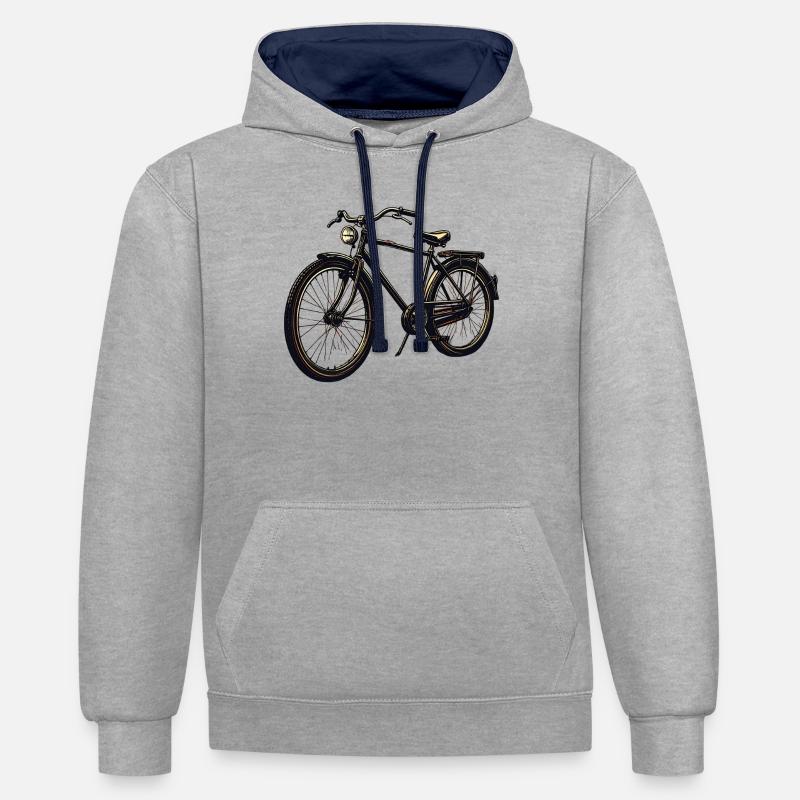 Silhouette de vélo rétro - Sweat à capuche contrasté - gris chiné/bleu marine