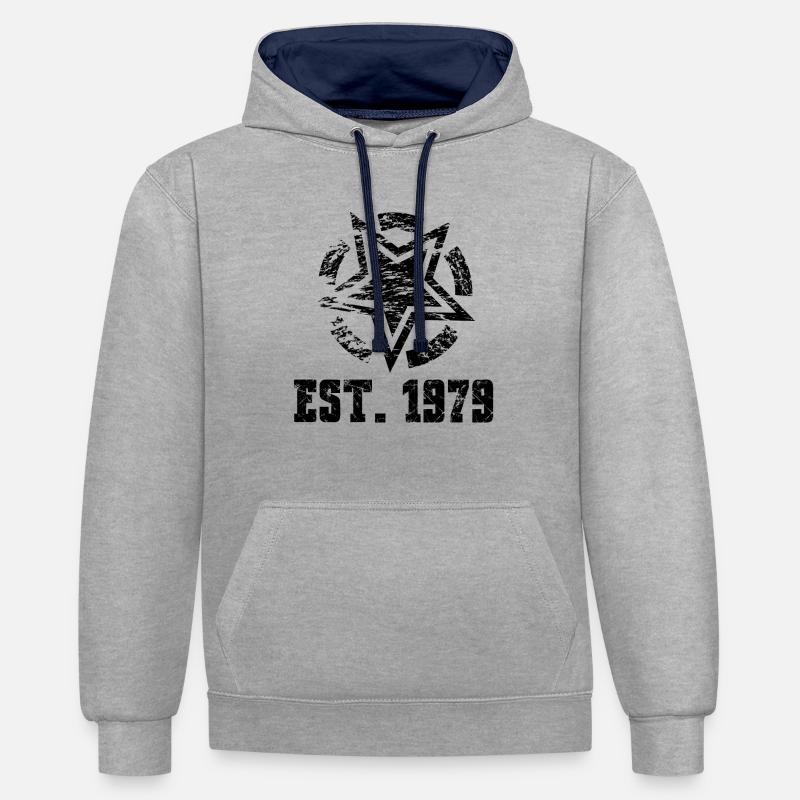 Millésime 1979 - Sweat à capuche contrasté - gris chiné/bleu marine