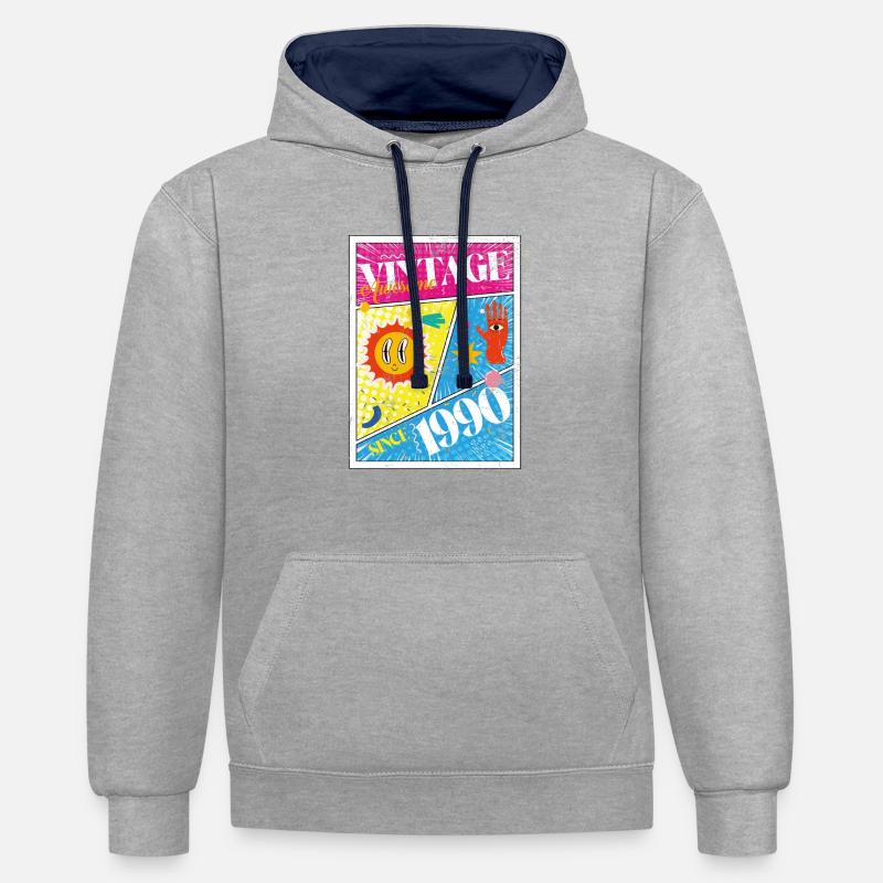 Millésime 1990 - Sweat à capuche contrasté - gris chiné/bleu marine
