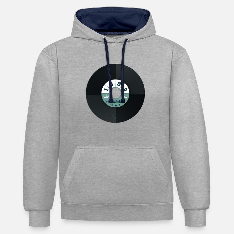 1993 30e anniversaire - Sweat à capuche contrasté - gris chiné/bleu marine
