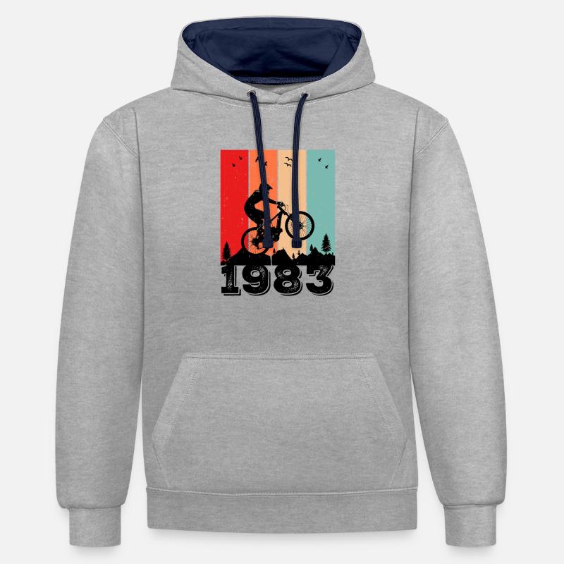 Millésime 1983 - Sweat à capuche contrasté - gris chiné/bleu marine