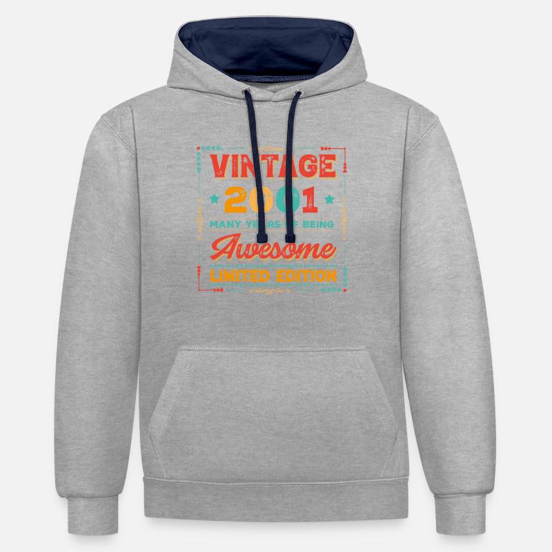 Millésime 2001 - Sweat à capuche contrasté - gris chiné/bleu marine