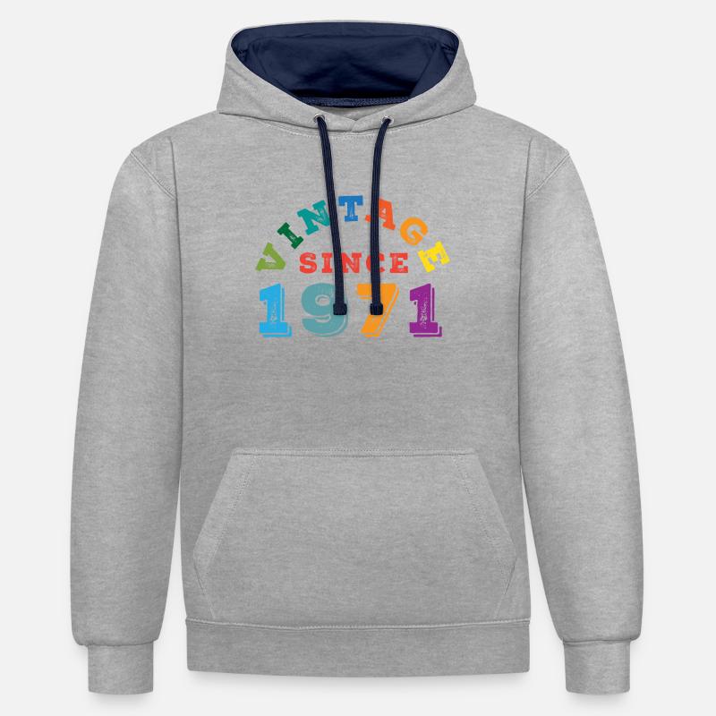Millésime 1971 - Sweat à capuche contrasté - gris chiné/bleu marine