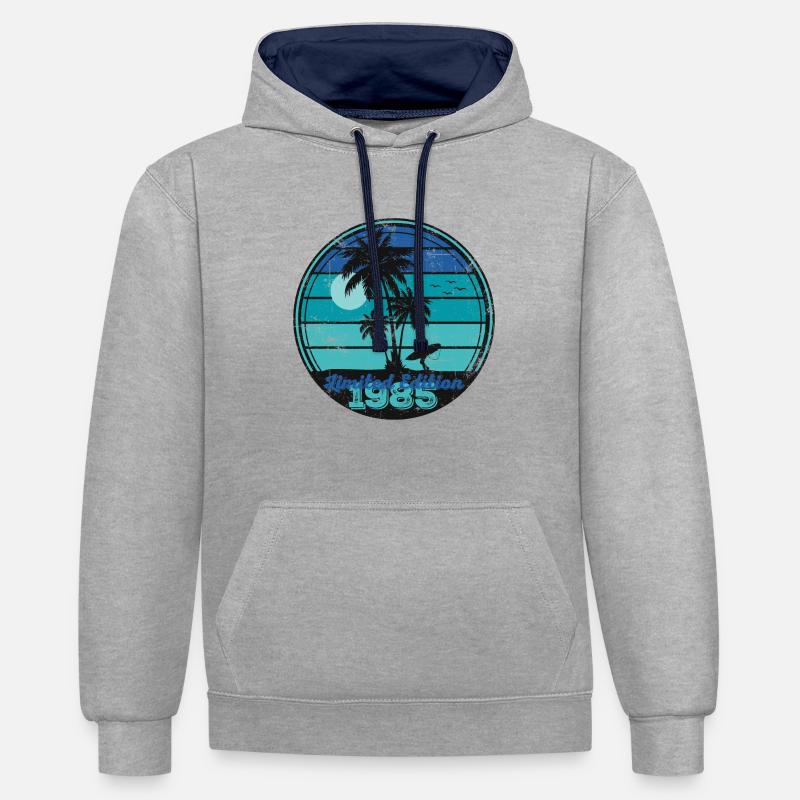 Millésime 1985 - Sweat à capuche contrasté - gris chiné/bleu marine