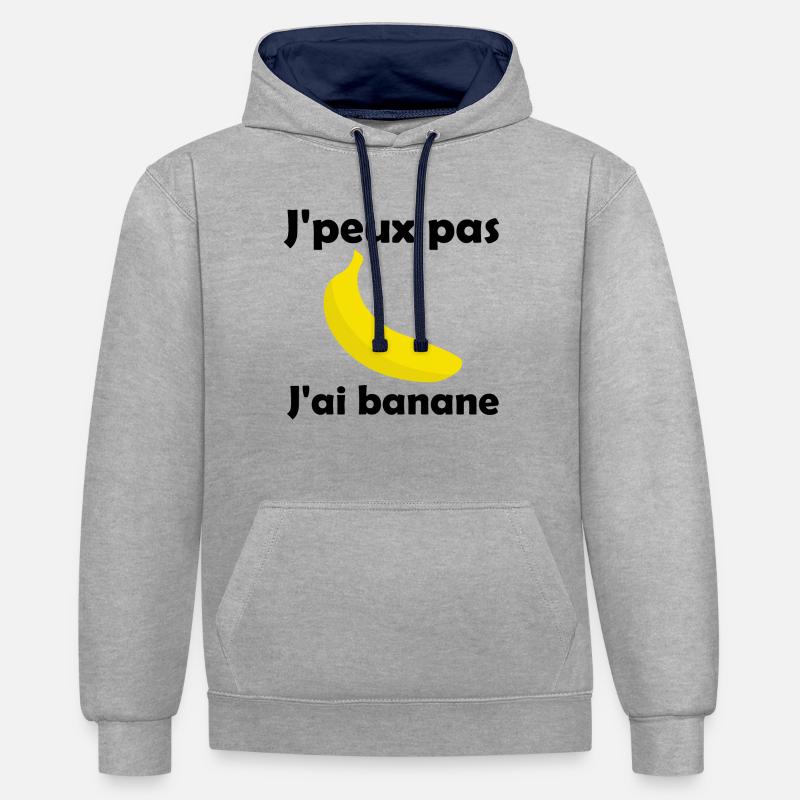 J'peux pas, j'ai banane - Sweat à capuche contrasté - gris chiné/bleu marine