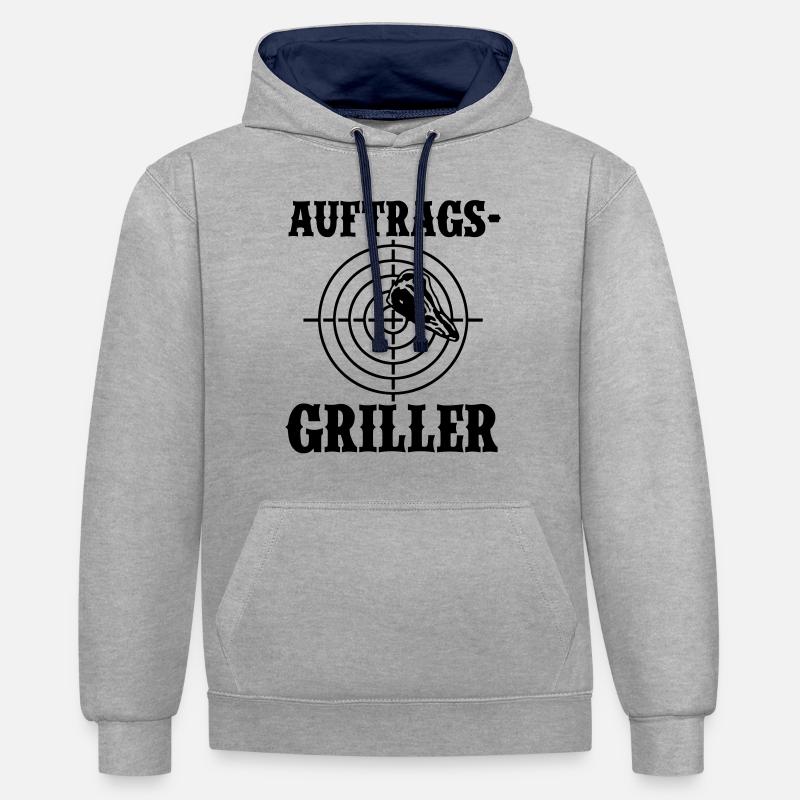 Afin Griller - Sweat à capuche contrasté - gris chiné/bleu marine