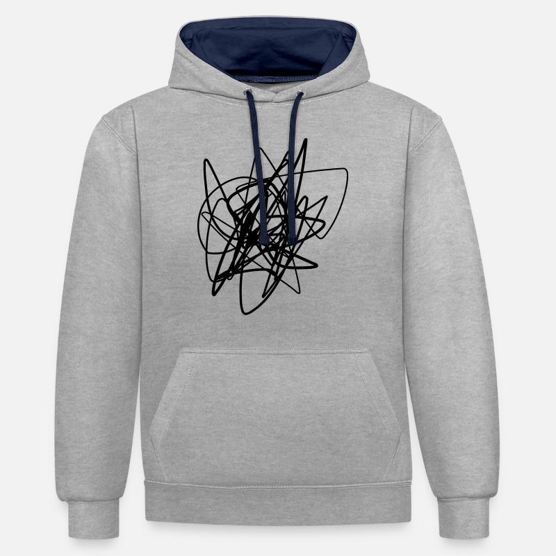 Scribbled chaotic strokes pattern - Contrast hoodie - heather grey/navy