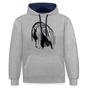 Pferdekopf - Kontrast-Hoodie - Grau meliert/Navy - Vorne - Liana (172cm) & Jaron (178cm)
