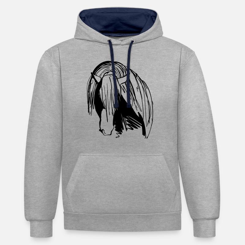 Horsehead - Sweat à capuche contrasté - gris chiné/bleu marine