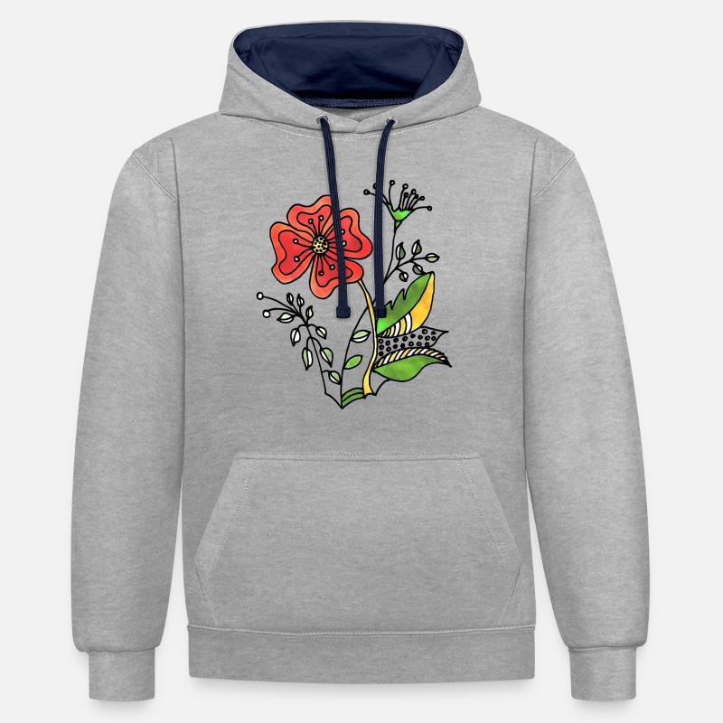 Fleur - Sweat à capuche contrasté - gris chiné/bleu marine
