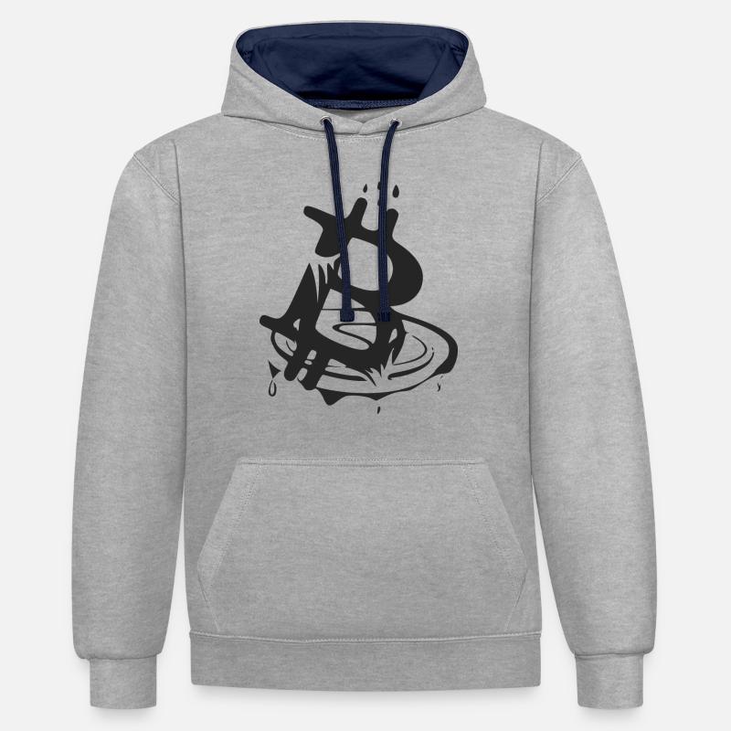 Le symbole du bitcoin - Sweat à capuche contrasté - gris chiné/bleu marine