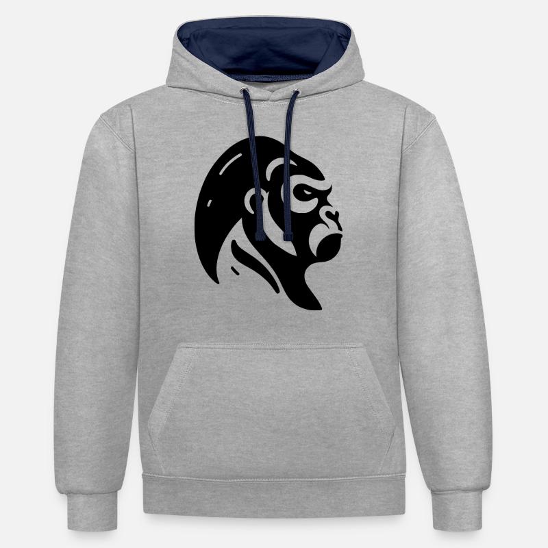 Gorille vectoriel - Sweat à capuche contrasté - gris chiné/bleu marine