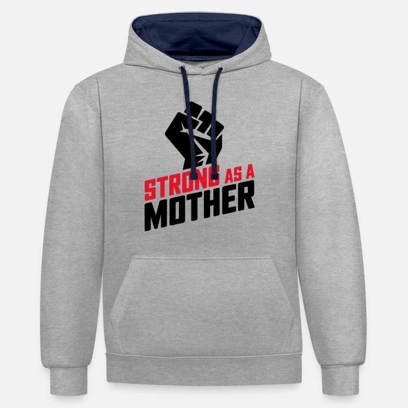 Stark wie eine Mutter - Kontrast-Hoodie - Grau meliert/Navy