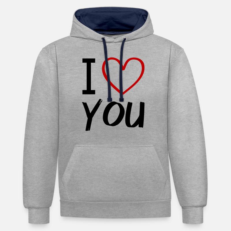 Je t’aime - Sweat à capuche contrasté - gris chiné/bleu marine