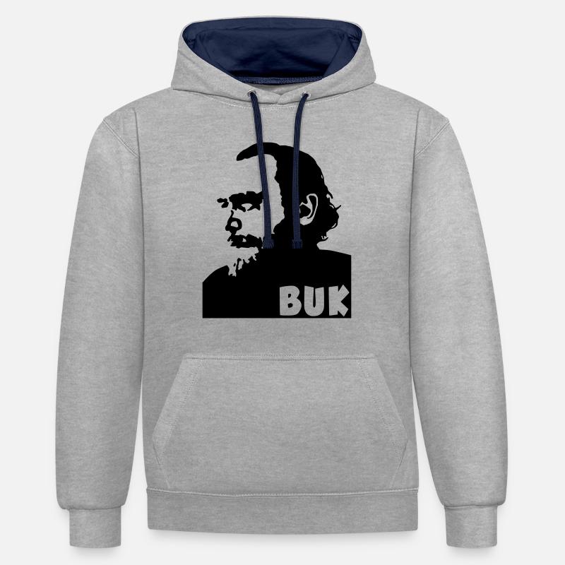Charles Bukowski - Sweat à capuche contrasté - gris chiné/bleu marine