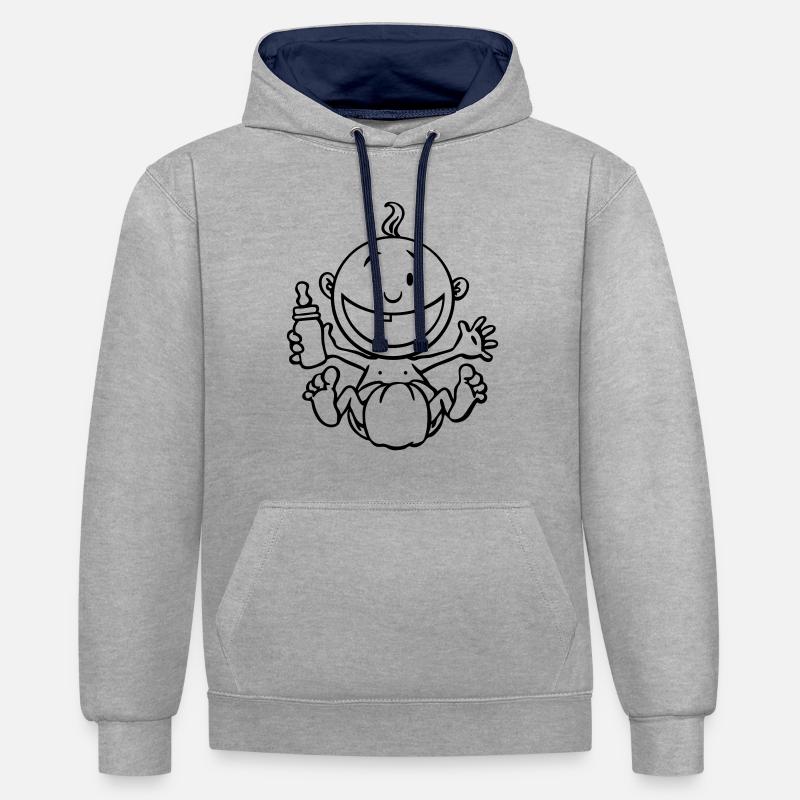 Le bébé rit. - Sweat à capuche contrasté - gris chiné/bleu marine