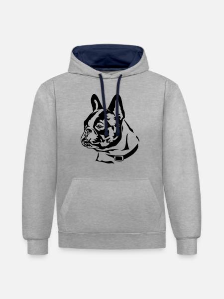 french_bully_head_01 - Kontrast-Hoodie - Grau meliert/Navy