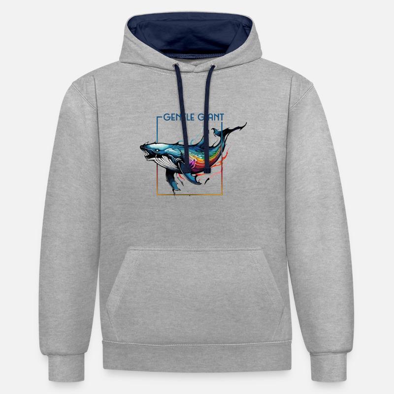 Strahlender Regenbogenwal - Der sanfte Riese - Kontrast-Hoodie - Grau meliert/Navy
