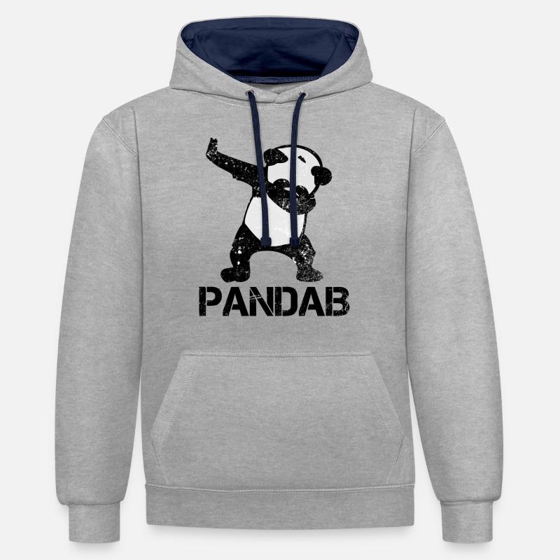 Tamponner le panda - Sweat à capuche contrasté - gris chiné/bleu marine