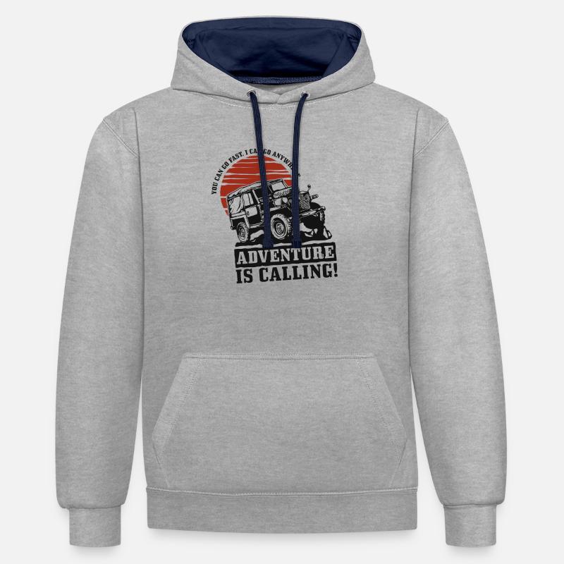 L'aventure, c'est Callling Jeep - Sweat à capuche contrasté - gris chiné/bleu marine