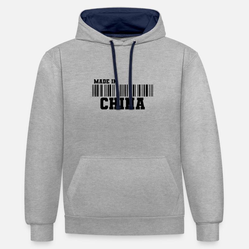 Made in China Barcode - Sweat à capuche contrasté - gris chiné/bleu marine