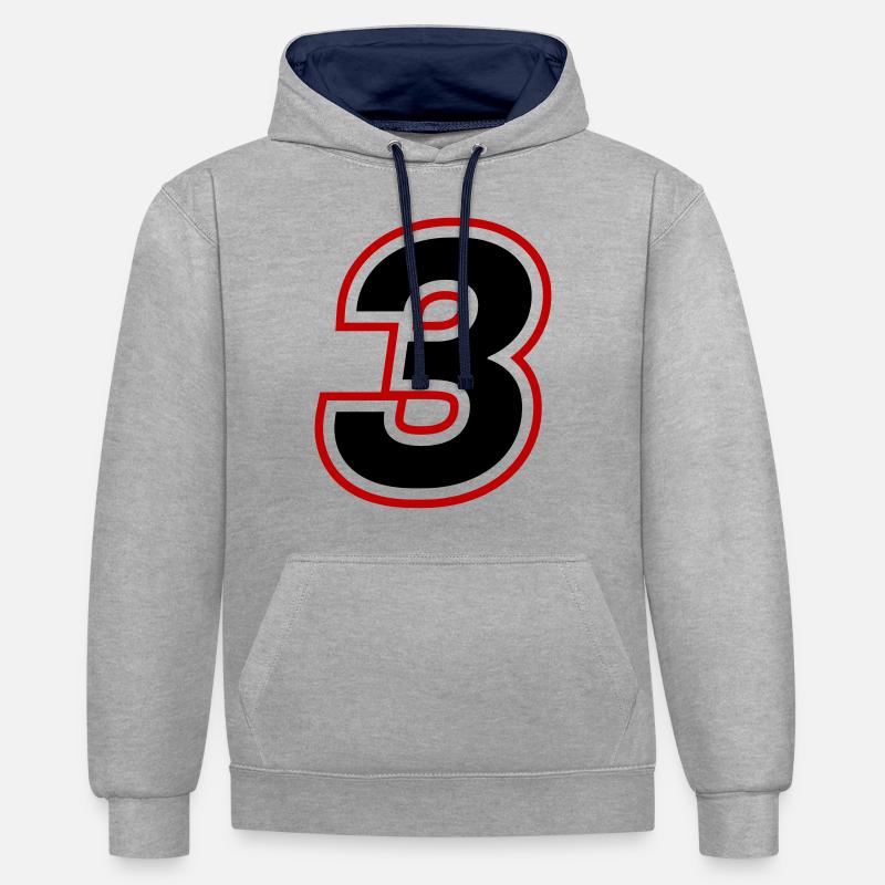 3 nombre symbole - Sweat à capuche contrasté - gris chiné/bleu marine