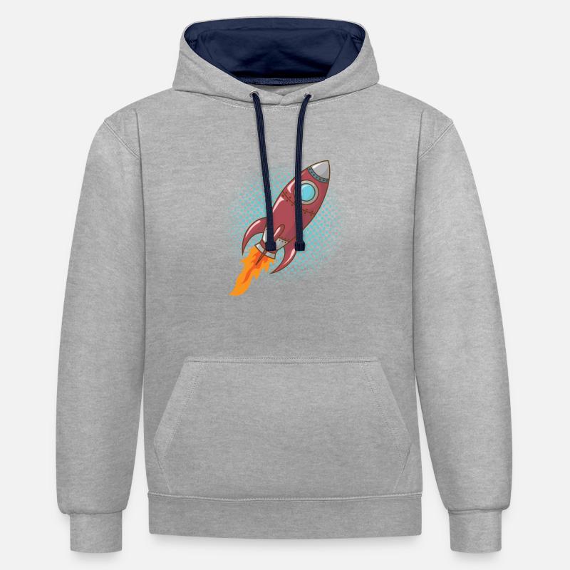 Comic Rocket Spaceship Spacecraft Missile - Sweat à capuche contrasté - gris chiné/bleu marine