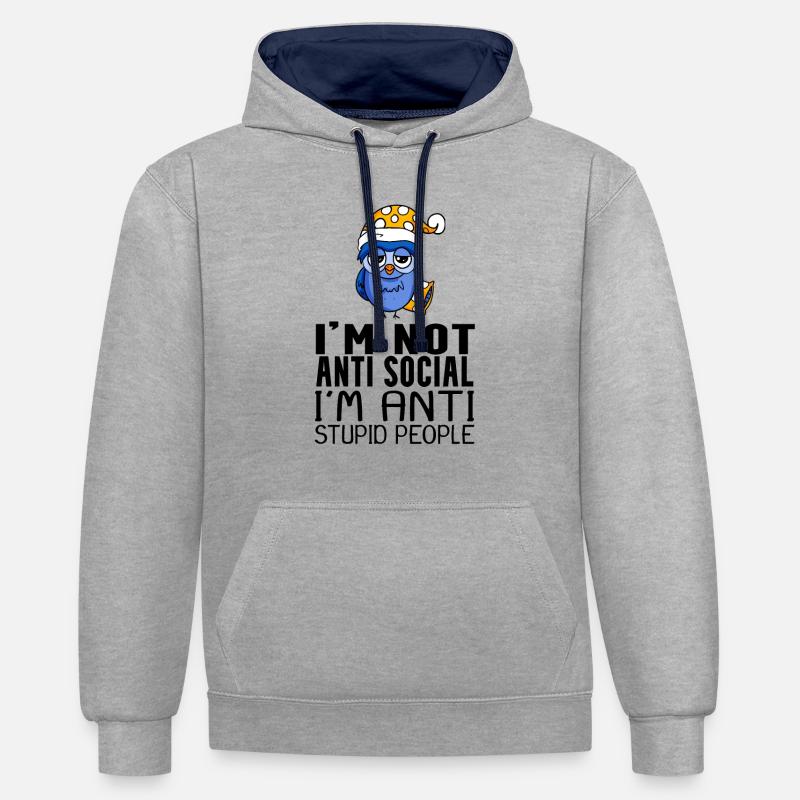drôles de dictons stupides - Sweat à capuche contrasté - gris chiné/bleu marine