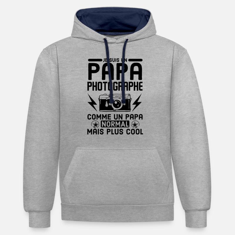 Papa photographe 1 - Sweat à capuche contrasté - gris chiné/bleu marine