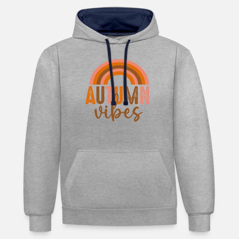 Vibrations d’automne - Sweat à capuche contrasté - gris chiné/bleu marine