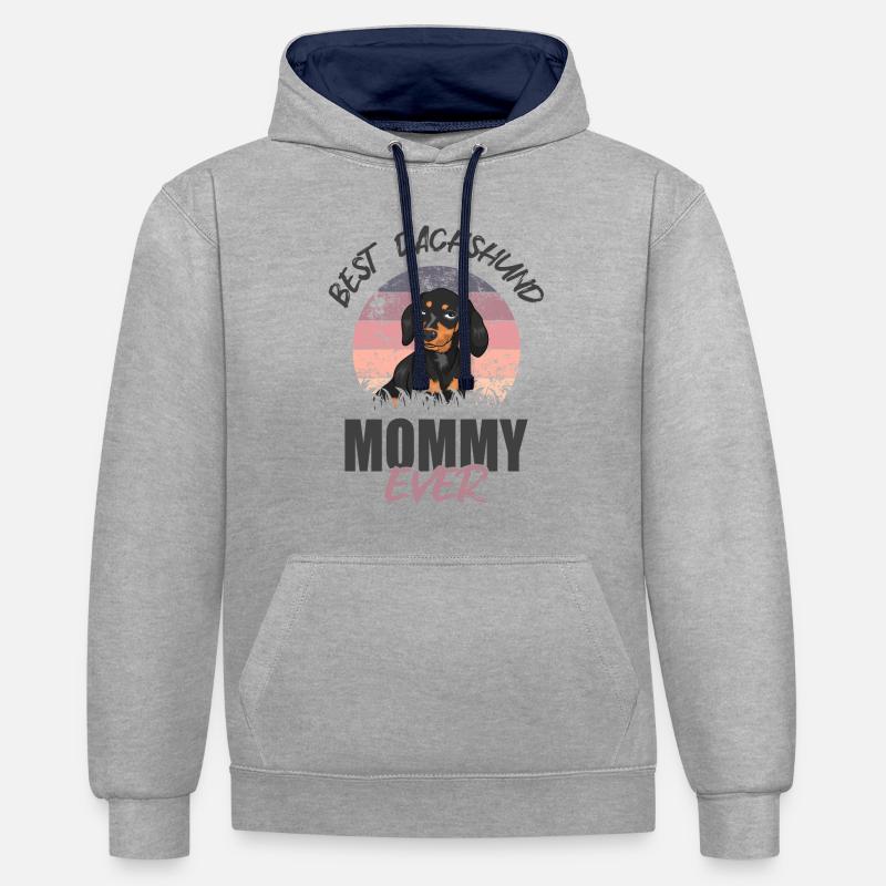Meilleure maman teckel - Sweat à capuche contrasté - gris chiné/bleu marine