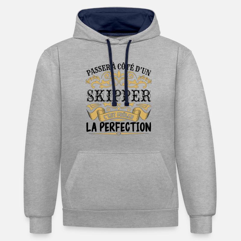 Skipper | le Meilleur cadeau Skipper - Sweat à capuche contrasté - gris chiné/bleu marine