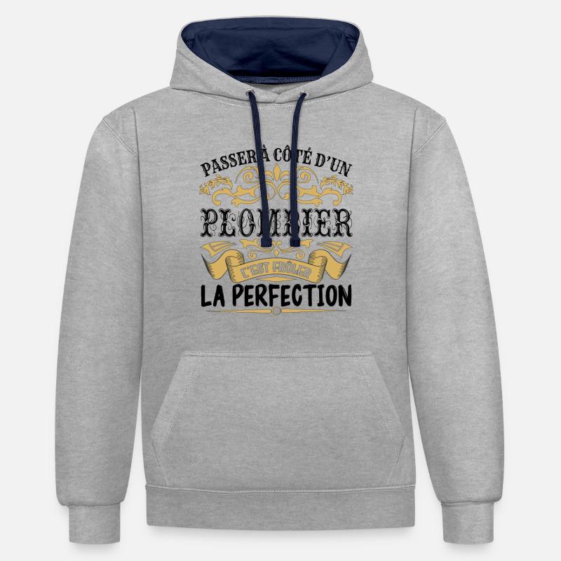 Plombier | le Meilleur cadeau Plombier - Sweat à capuche contrasté - gris chiné/bleu marine