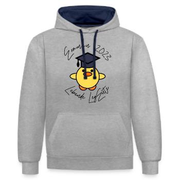 Examen 2023 lebende LegEnte - Kontrast-Hoodie - Grau meliert/Navy - Vorne - Liana (172cm) & Jaron (178cm)