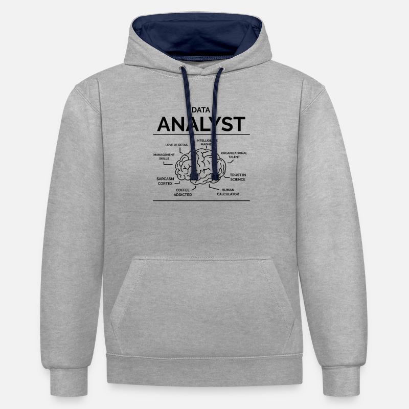Analyste de données - Sweat à capuche contrasté - gris chiné/bleu marine