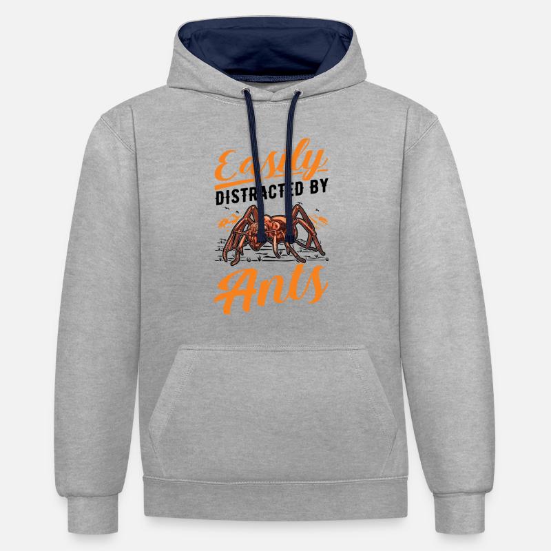 Facilement distrait par les fourmilières - Sweat à capuche contrasté - gris chiné/bleu marine