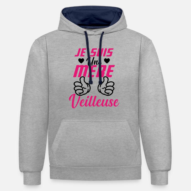 Mère Veilleuse Maman Merveilleuse Cadeau - Sweat à capuche contrasté - gris chiné/bleu marine