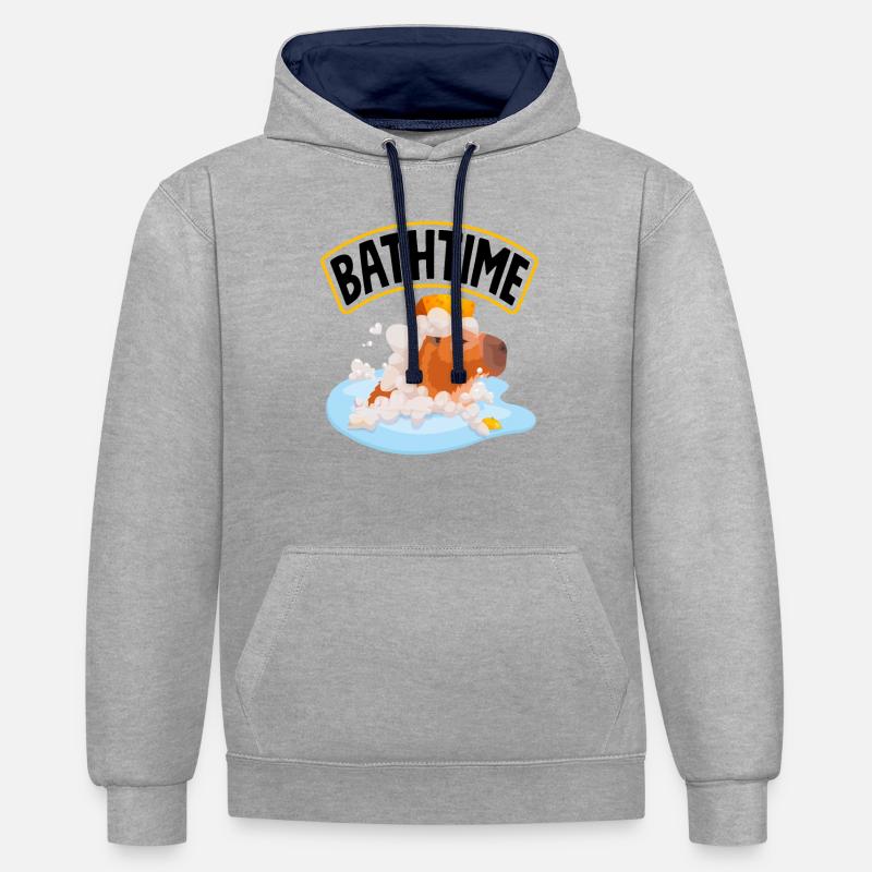 Capybara rongeur Bathtime Drôle - Sweat à capuche contrasté - gris chiné/bleu marine