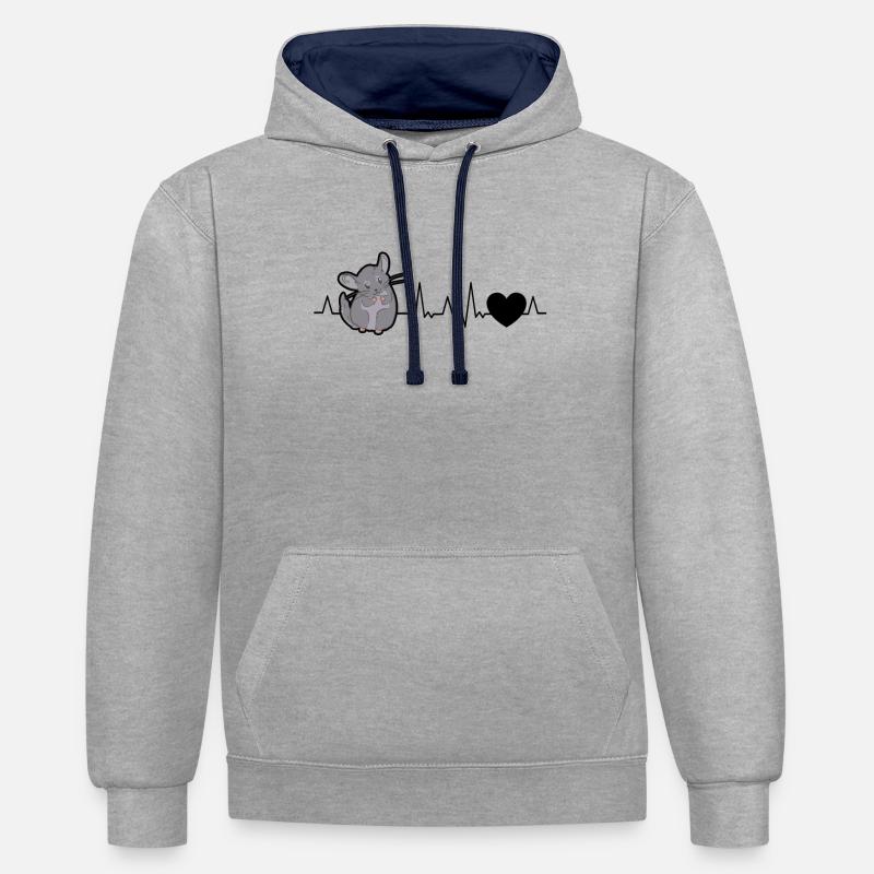 Rythme cardiaque de chinchilla - Sweat à capuche contrasté - gris chiné/bleu marine