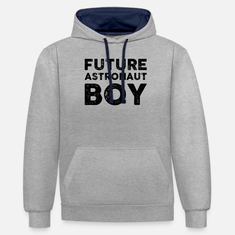 Futur astronaute garçon - Sweat à capuche contrasté - gris chiné/bleu marine