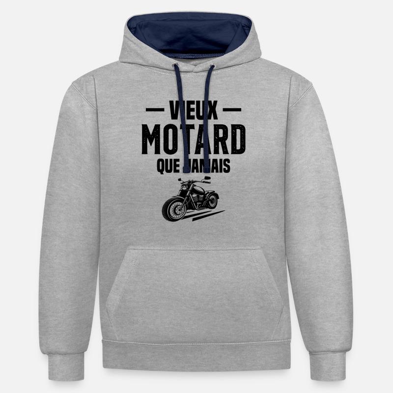 Vieux Motard Que Jamais - Sweat à capuche contrasté - gris chiné/bleu marine
