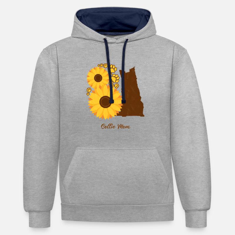 Sonnenblumenmutter - Collie Spaniel - Kontrast-Hoodie - Grau meliert/Navy