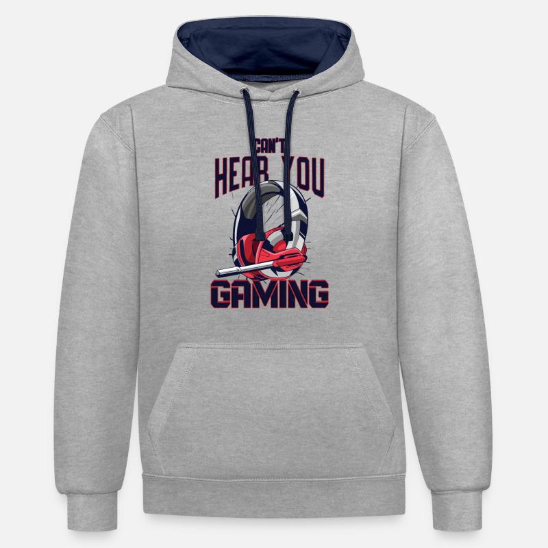 Conception de jeu avec casque - Sweat à capuche contrasté - gris chiné/bleu marine
