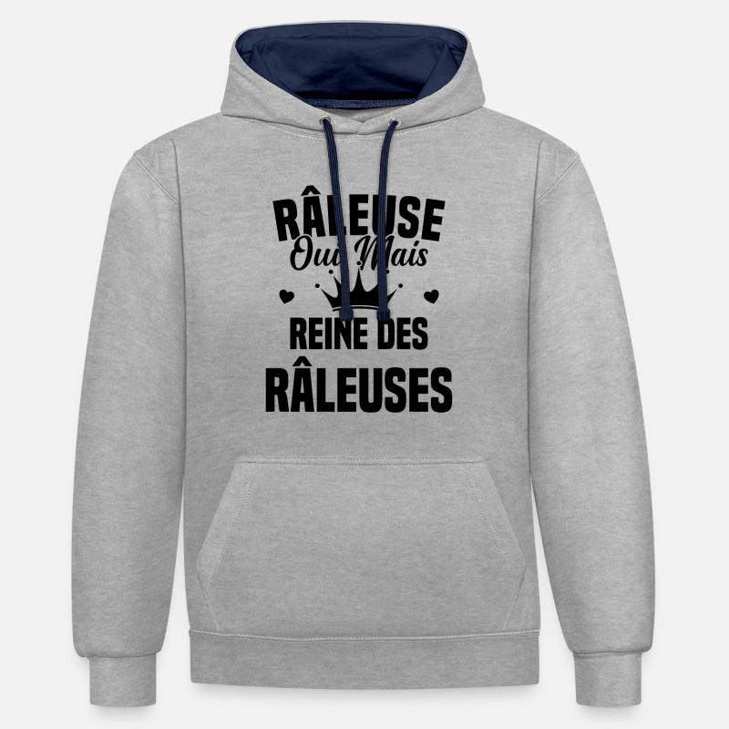 Reine des râleuses - Sweat à capuche contrasté - gris chiné/bleu marine