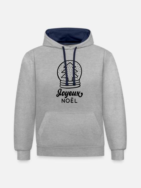 Joyeux Noël - Sweat à capuche contrasté - gris chiné/bleu marine