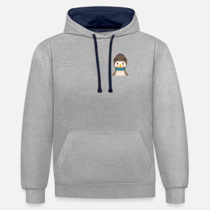 Poche de poitrine de pingouin - Sweat à capuche contrasté - gris chiné/bleu marine