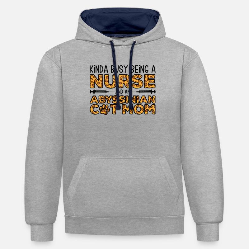 Krankenschwester Mutter - Abessinische Katze - Kontrast-Hoodie - Grau meliert/Navy