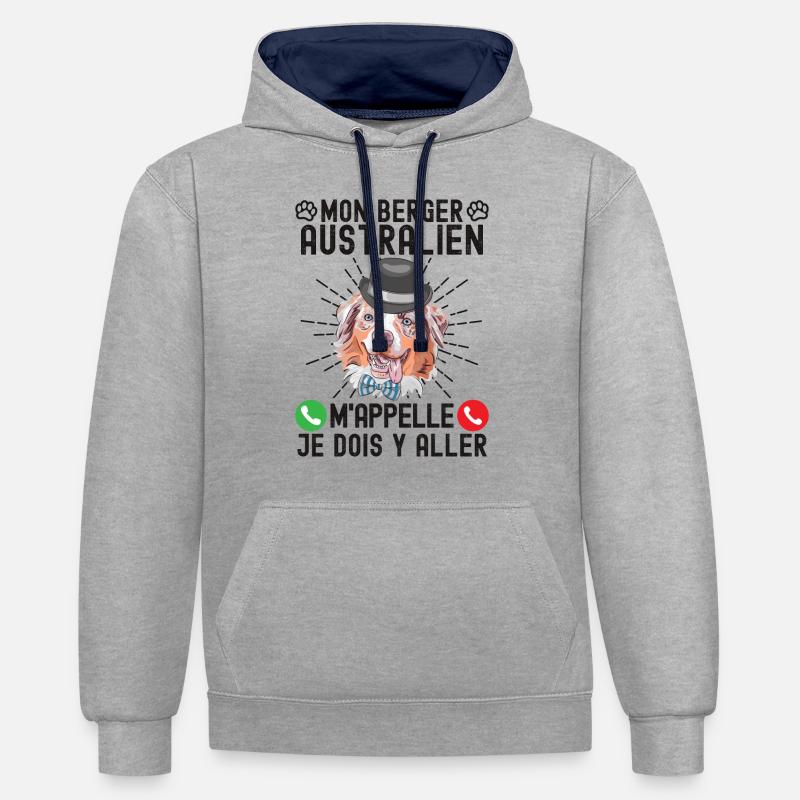 berger australien 2 - Sweat à capuche contrasté - gris chiné/bleu marine